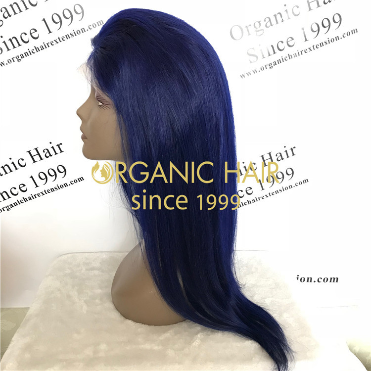 22 inch Dark blue full lace wigs straight natural hair at wholesale factory price in China A50